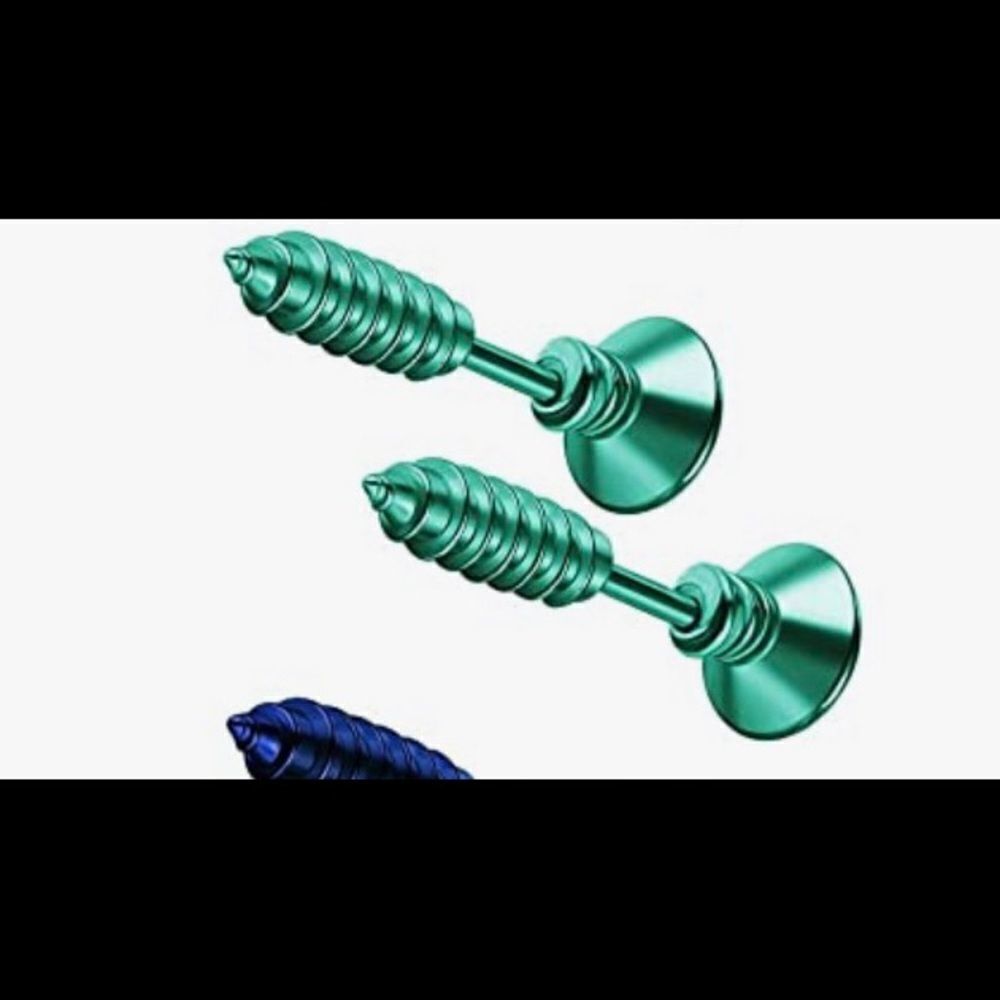 Green Screw Stud Earrings - Picture 2 of 2